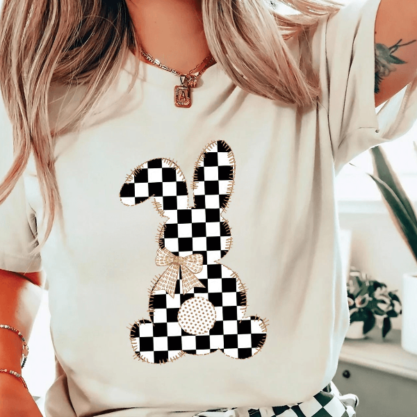 Checkered Easter Bunny Shirt Coquette Comfort Colors Tee Preppy Spring Graphic Top For Women & Teens pink s sweatshirt