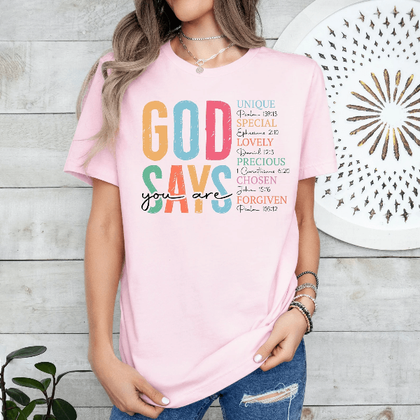 God Says She Is Unique Special Loved Shirt Christian Bible Verse Women Faith Tee navy xl t Shirt