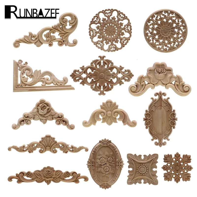 Natural Floral Wood Carved Wood Applique Decorative Furniture Accent 8in Shell Scroll Plus
