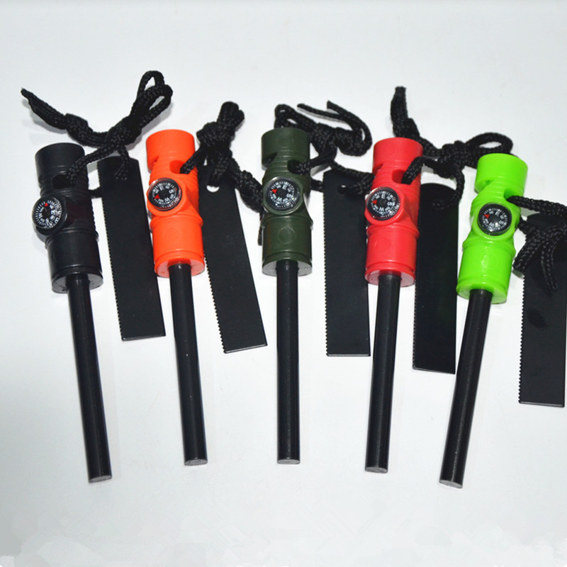 Portable Survival Fire Starter With Compass Waterproof Magnesium Ignition Tool brown