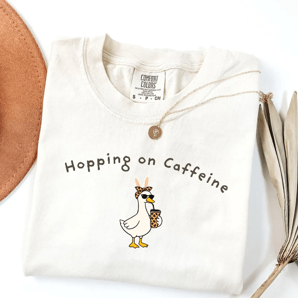 Hopping On Caffeine Easter Goose Shirt Funny Coffee Lover Spring Aesthetic Comfort Colors Tee mustard 2xl sweatshirt