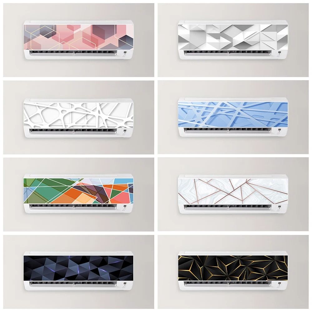 3D Geometric Air Conditioner Sticker Abstract AC Cover Wall Panel Decal beige 85x23 Cm