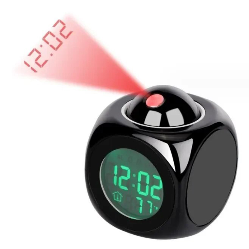Smart Projection Alarm Clock With Ceiling Display Voice Control And Temperature Monitor black