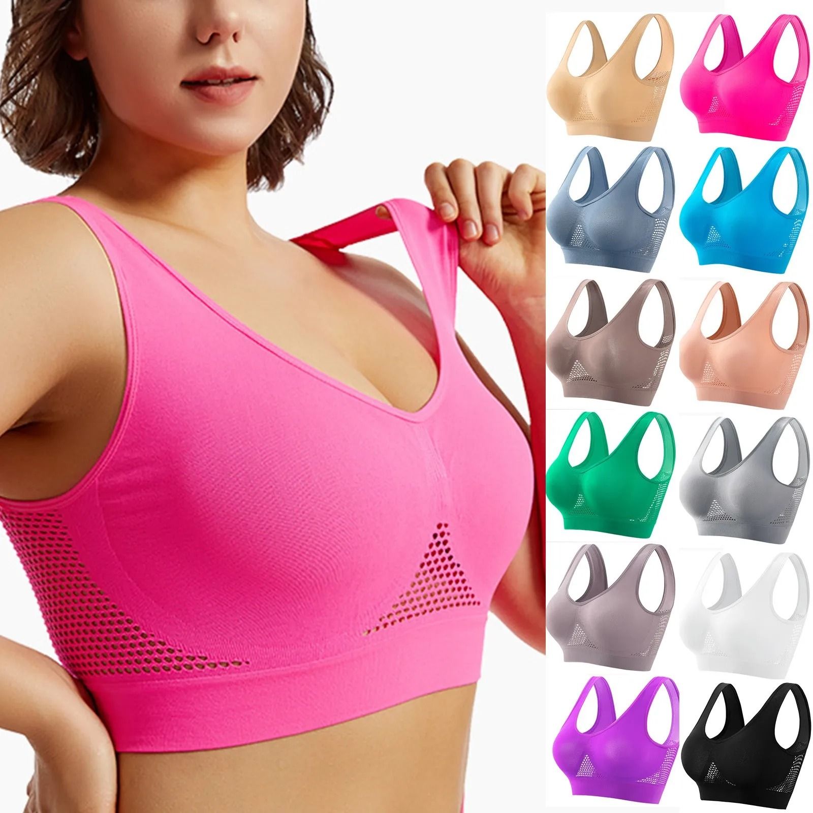 High Support Sports Bra For Women Shockproof Fitness Yoga Running Bra light Gray 4 Xl