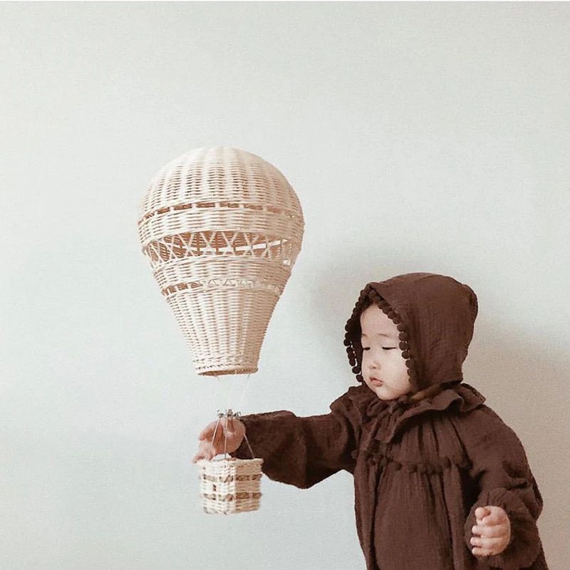 Handwoven Rattan Hot Air Balloon Decor For Nursery Wall Hanging And Boho Baby Room beige