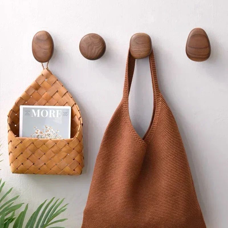 Scandinavian Wooden Wall Hook Pebble Style Coat Hanger wood All Shapes 4pcs