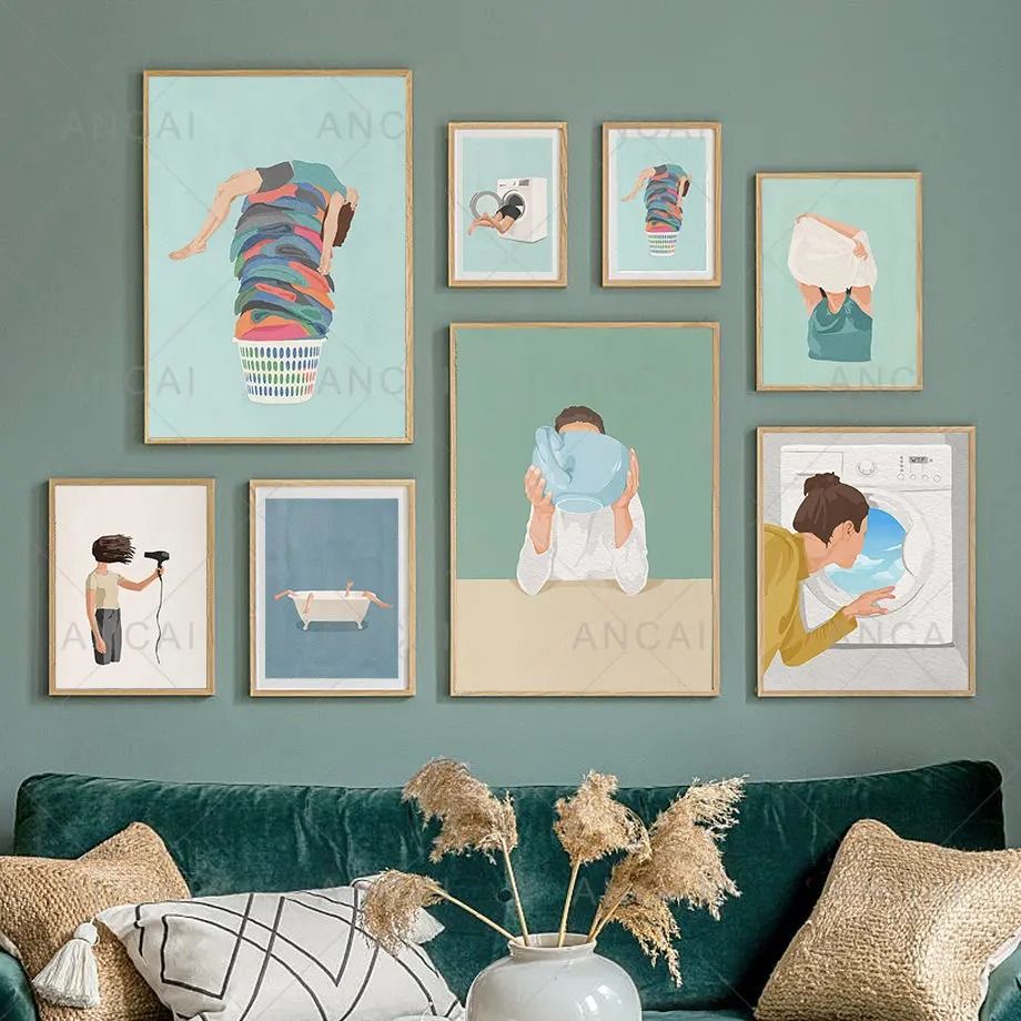 Laundry Girl Canvas Wall Art Nordic Poster Print For Bathroom And Laundry Room Decor f 13x18 Cm no Frame