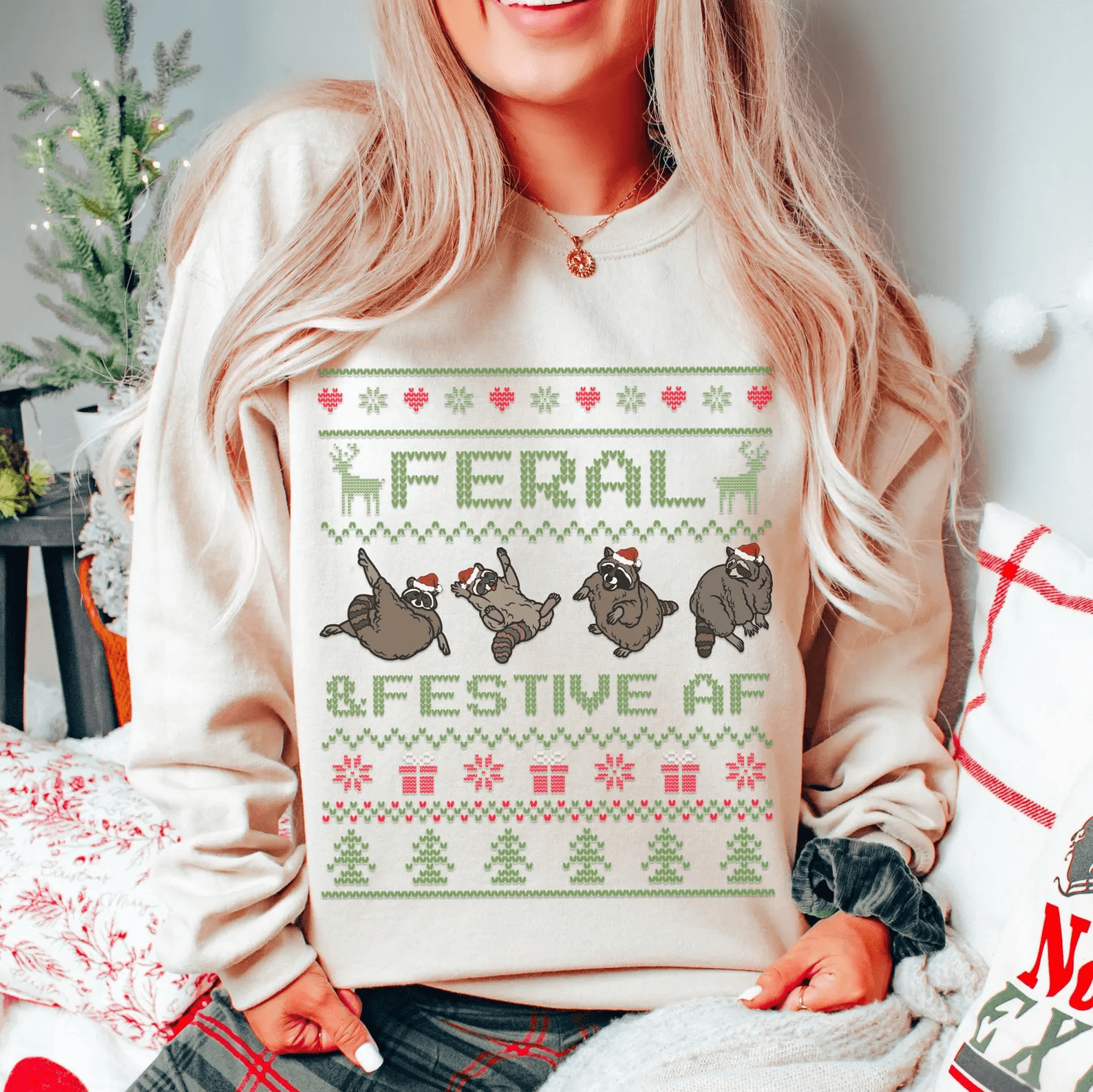 Funny Christmas Raccoon Sweatshirt Cute Ugly Christmas Sweater Festive Holiday Shirt brown xl sweatshirt