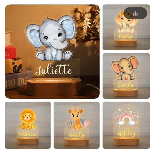 Personalized Animal Acrylic Night Light Custom Name LED Lamp For Kids 23lion 7 Colors Light
