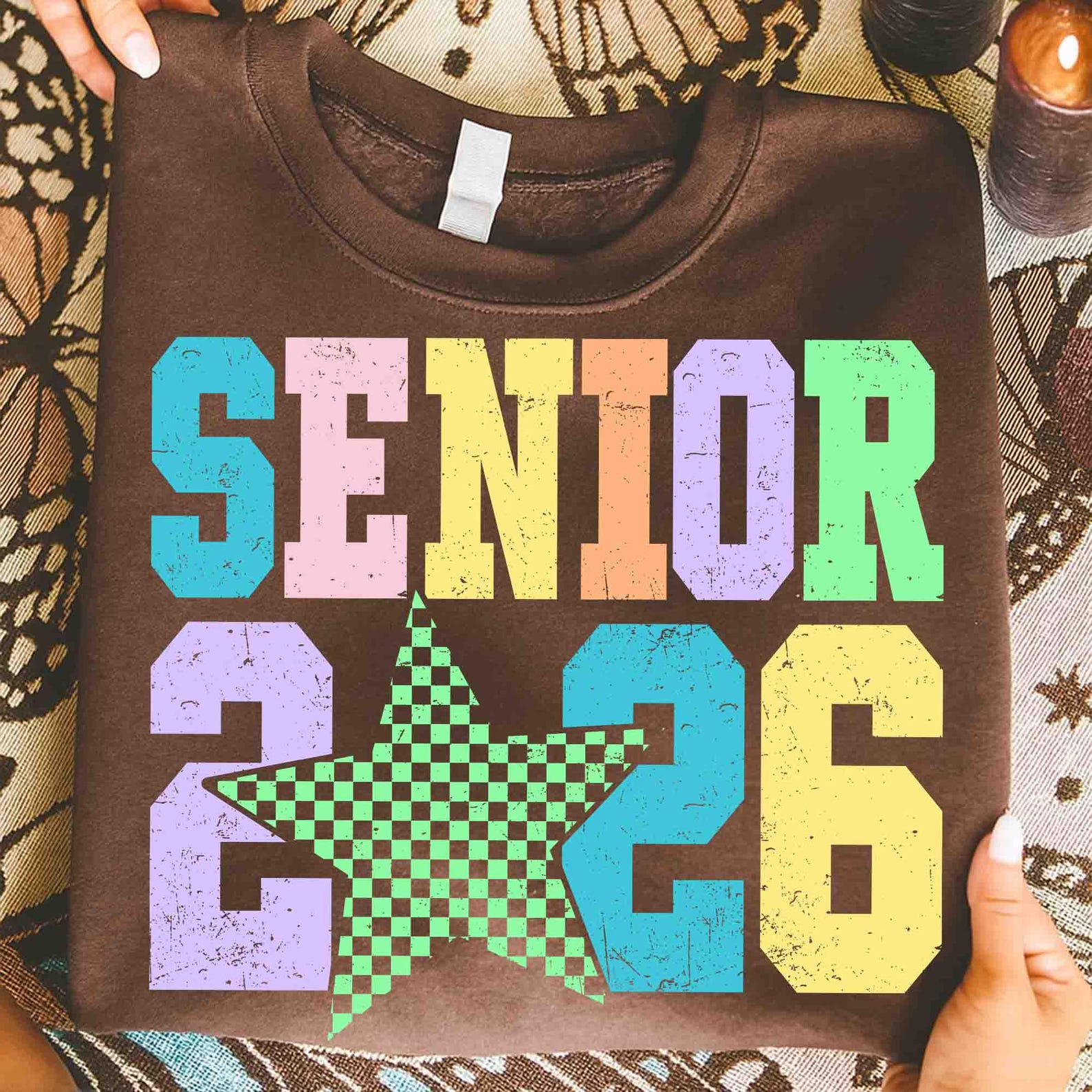 Senior 2026 Shirt Colorful Star Graphic Tee Retro Graduation T Shirt Casual Womens Top light Blue 3xl sweatshirt