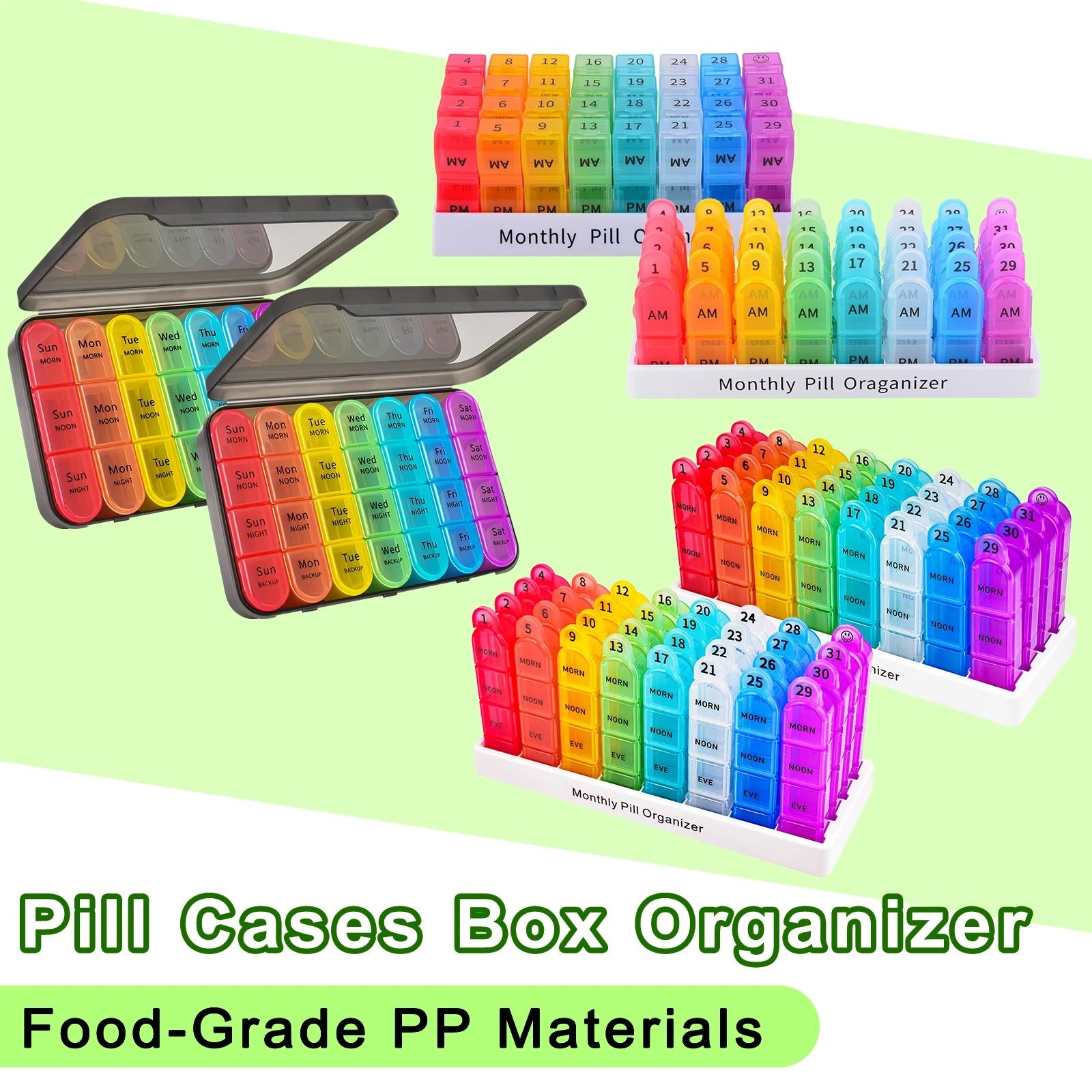 Premium Portable Travel Pill Organizer | Weekly & Monthly Medication Case | Food Grade PP Wellness Management 31 Day 4 Times