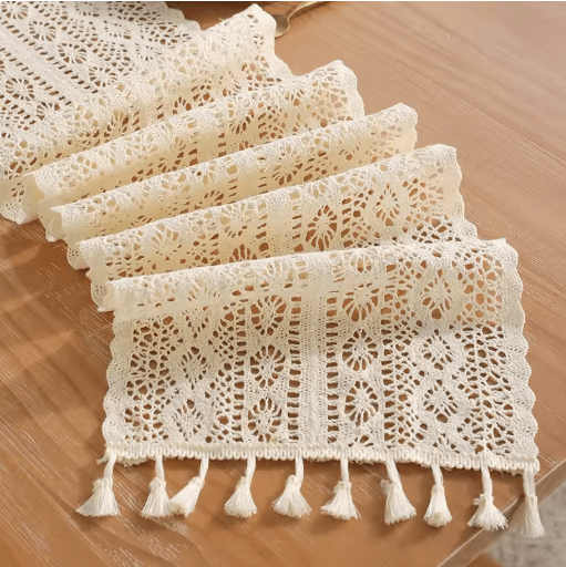 Boho Macrame Crochet Table Runner Vintage Farmhouse Beige Table Decor b 24x100cm