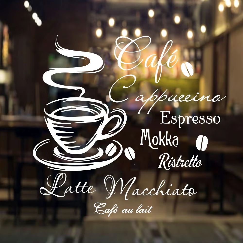 Coffee Bar Spanish French Vinyl Wall Sticker Cafe Kitchen Window Decal Decor mint 17.72x16.93in
