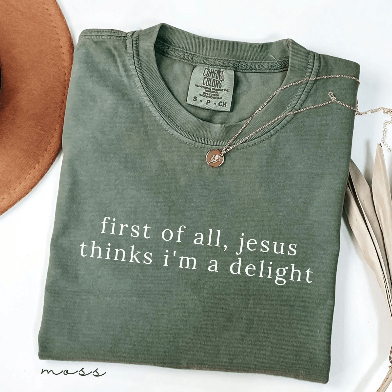 Jesus Thinks Im A Delight Shirt Funny Christian Comfort Colors Tee Retro Faith Humor Gift For Women green 3xl sweatshirt