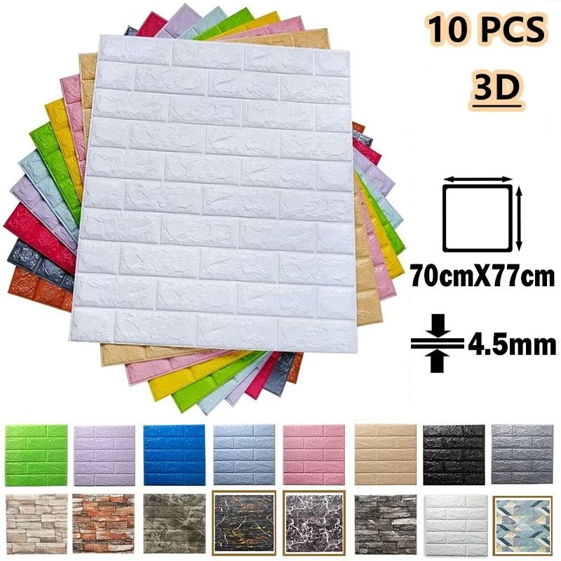 3D Brick Wall Sticker Self Adhesive Foam Panels Peel And Stick Wallpaper Set brick Black 5 Pcs 70x77 Cm