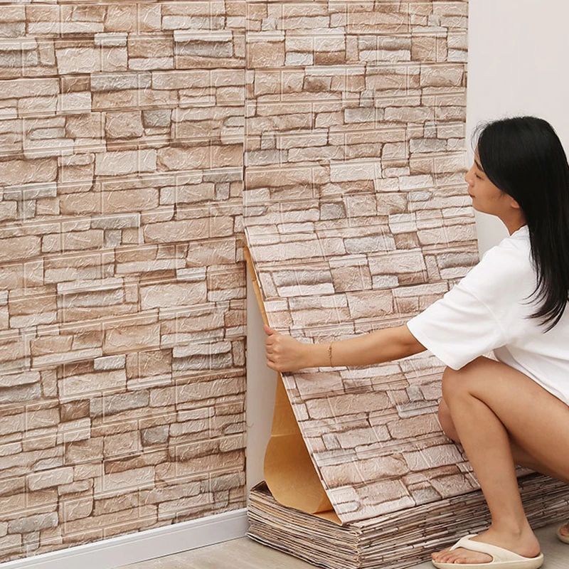 3D Imitation Brick Wall Stickers Waterproof Self Adhesive Foam Panels 130pcs DIY Decor Set yellow 27.56 X 30.31 In 1 Pc