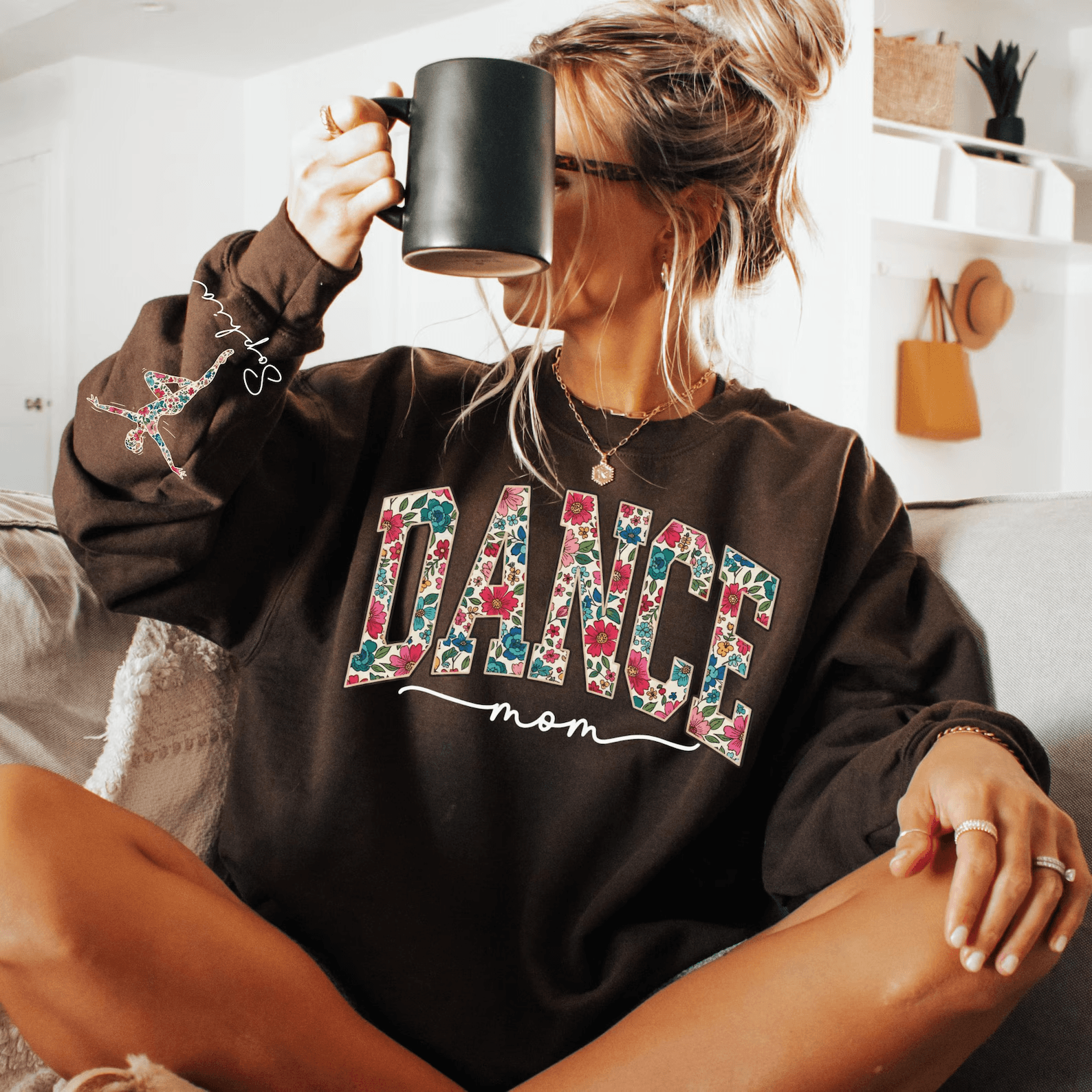 Custom Floral Dance Mom Sweatshirt Personalized Name Sleeve Mama Crewneck Gift grey s sweatshirt