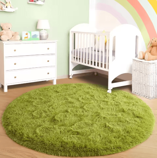 Ultra Soft Fluffy Round Rug Shaggy Area Rug For Bedroom Kids Room & Nursery green diameter 200cm