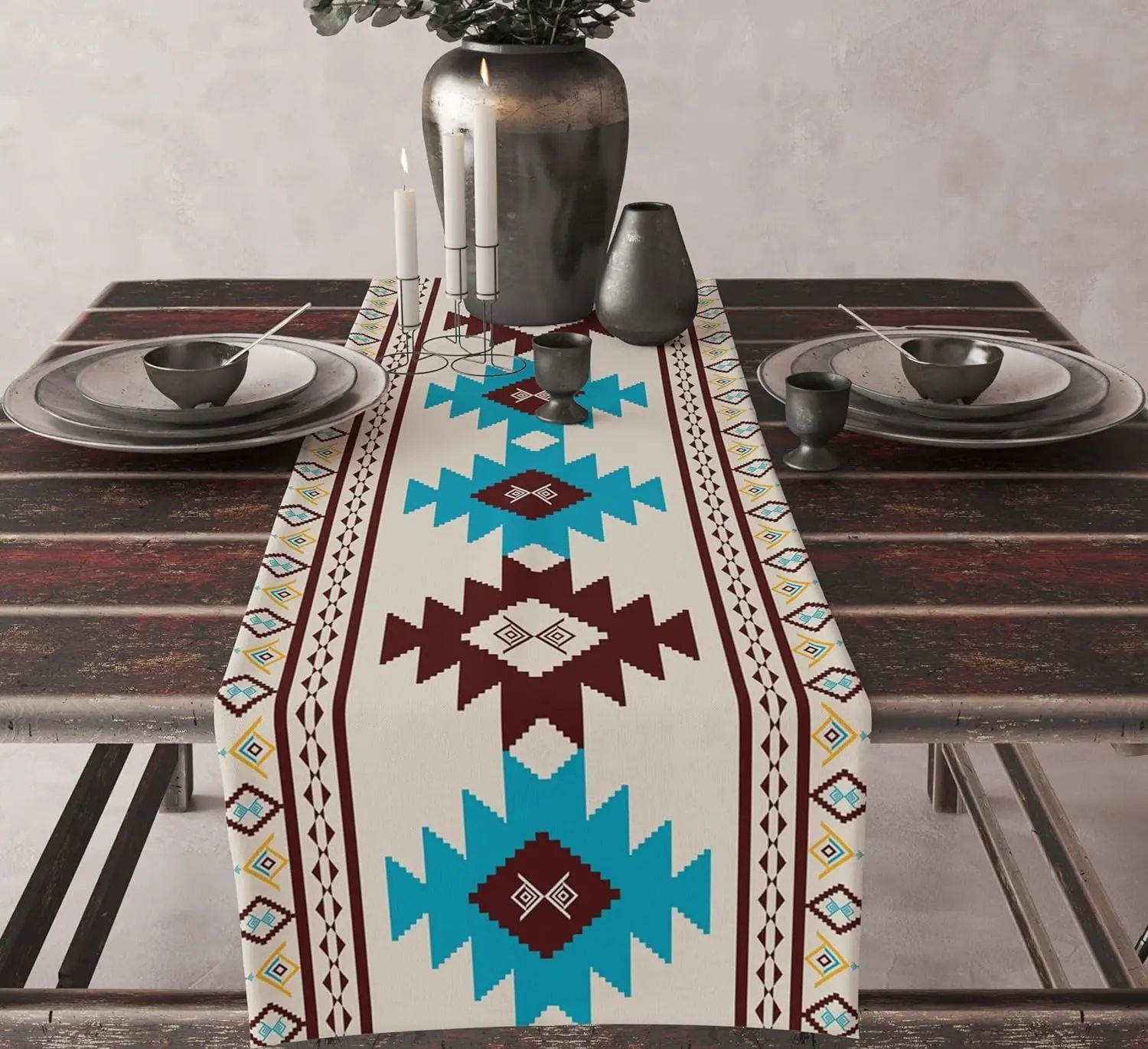 Boho Aztec Table Runner For Dining Tables Geometric Linen Table Decor 150x33cm 59x13inch 10