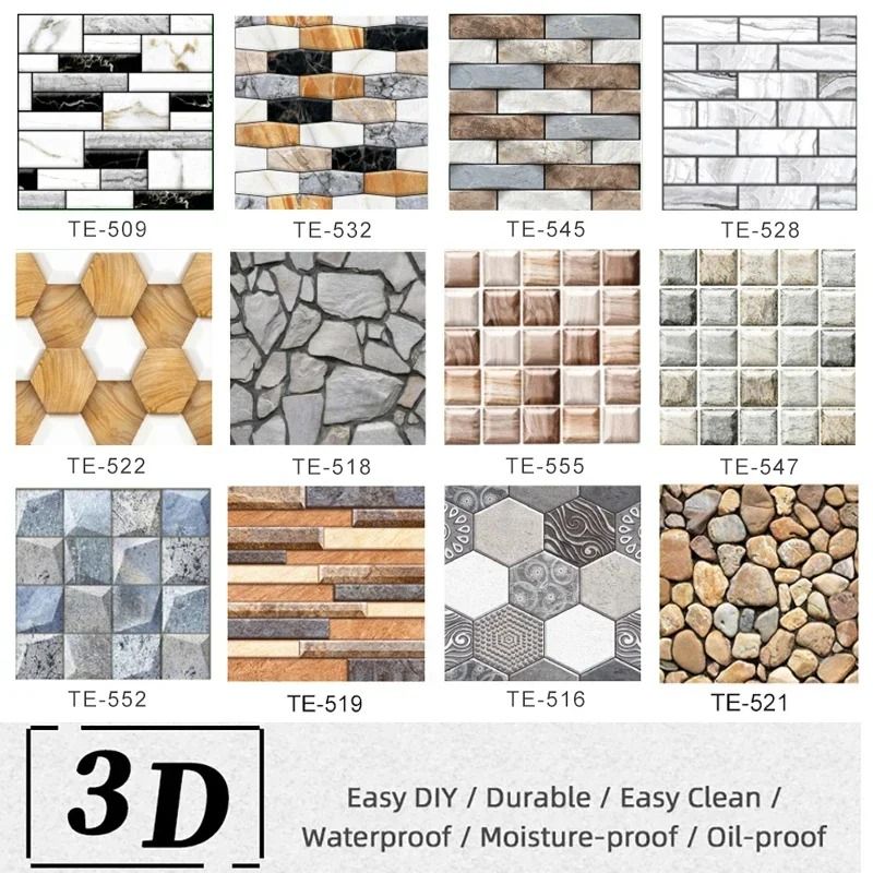 3D Waterproof Brick Wall Sticker Panels Self Adhesive PVC Peel And Stick Wallpaper (15pcs Set) te 509 Black White Modern Tile 10 Pieces