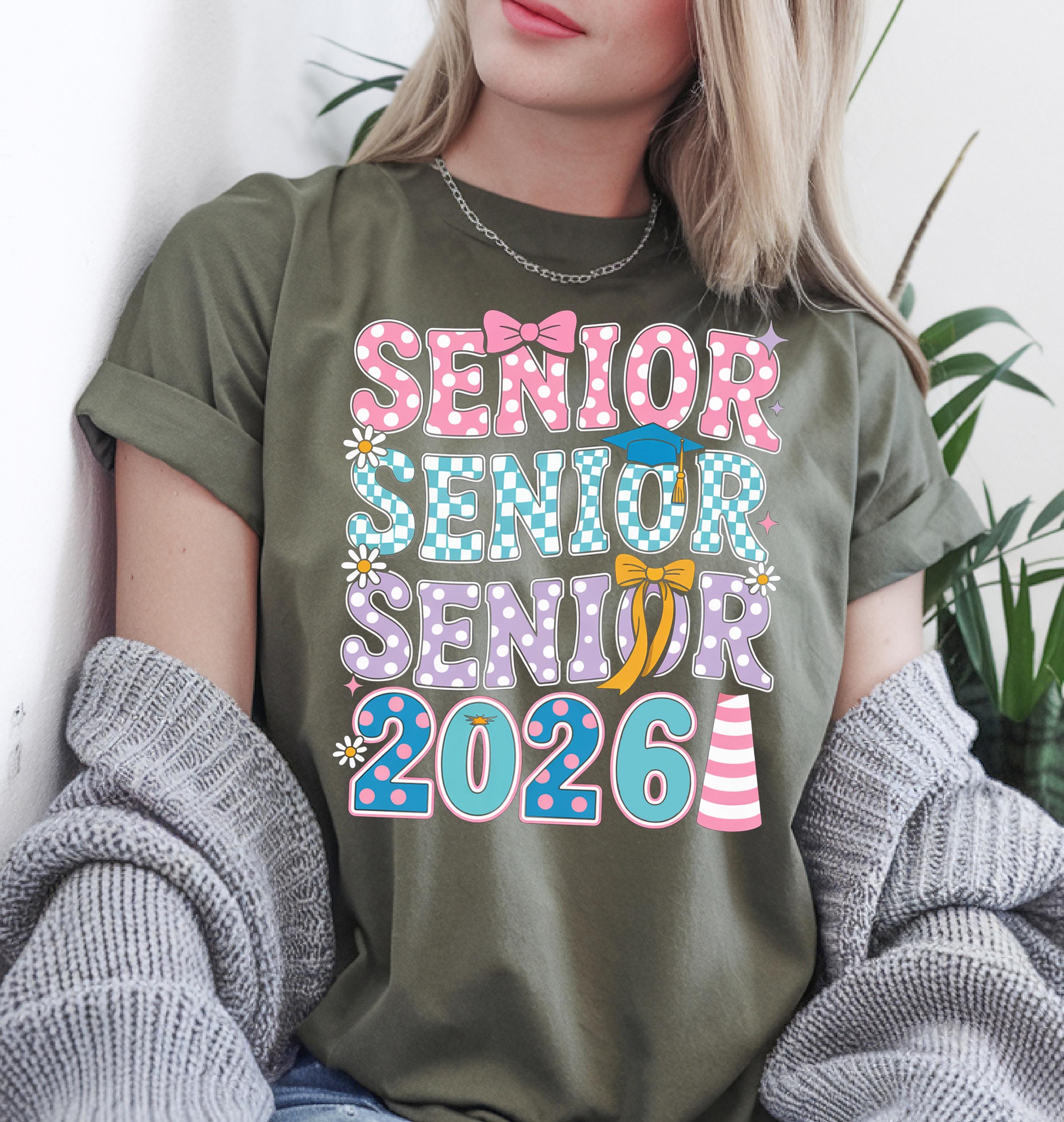 Senior 2026 Shirt Colorful Retro Graphic Tee Trendy Graduation T Shirt Casual Womens Top black 3xl sweatshirt