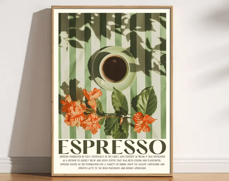 Retro Coffee Canvas Poster Minimalist Beige Kitchen & Cafe Wall Art tl1479 30x45cm No Frame