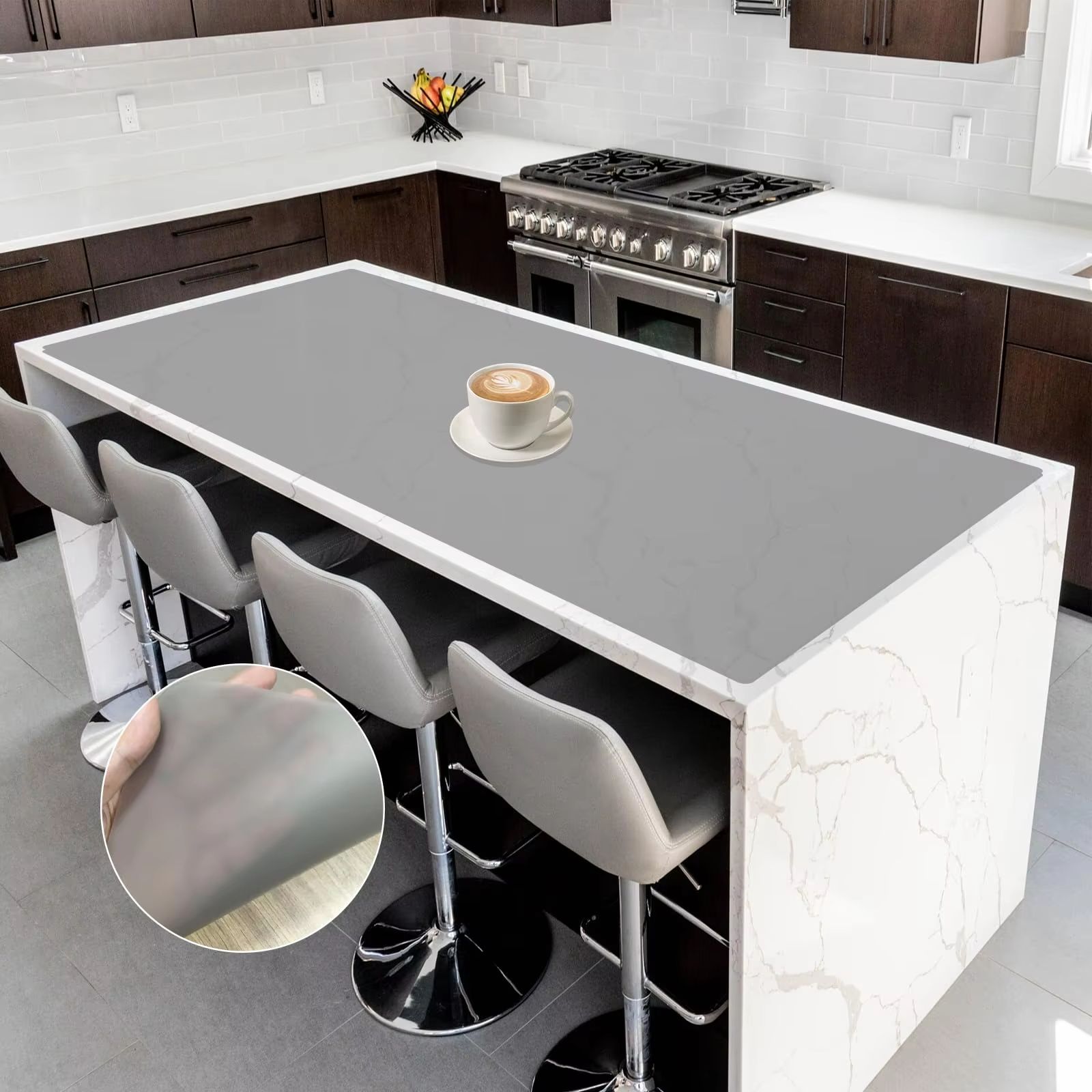 Large Waterproof Kitchen Counter Mat Heat Resistant Oil Proof Desk & Table Protector For Home & Kids 1.31x1.97ft warm Gray