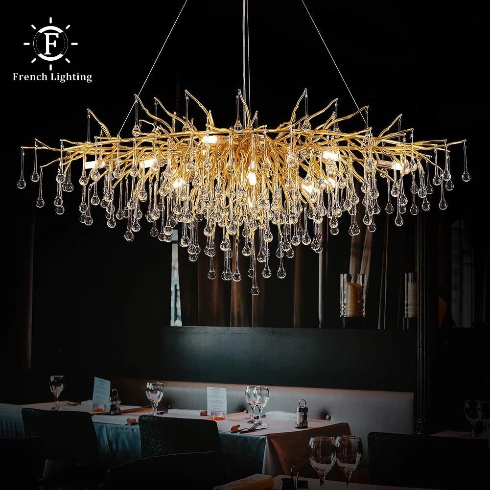 Luxury Gold Crystal Chandelier LED Modern Lighting Fixture 60 Cm Pendant silver Body warm White