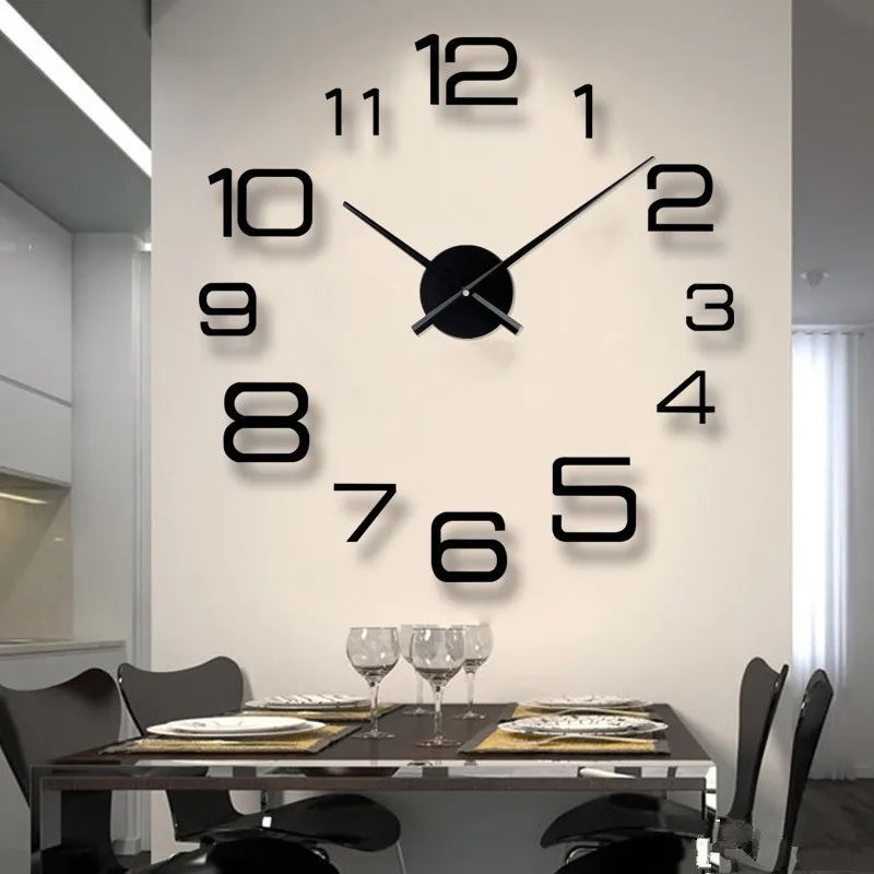 Modern DIY 3D Wall Clock Large Acrylic Mirror Stickers For Home Decor 19