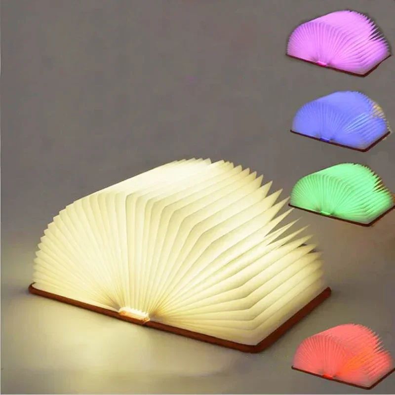 LED Book Lamp Foldable Wooden Night Light RGB Desk Decor brown 3 Colors 3.94 3.15 0.98 Inches