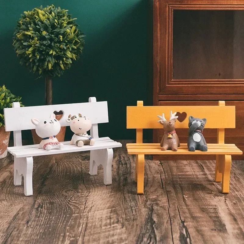 Artisanal Miniature Garden Bench Handcrafted Wood Dollhouse Furniture For Micro Landscapes And Fairy Gardens blue
