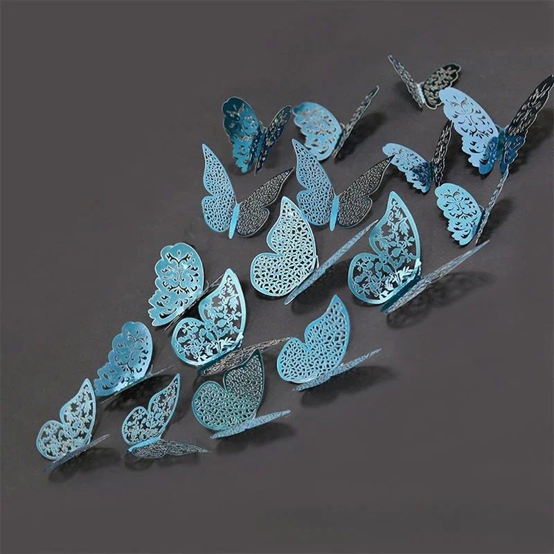 3D Mirror Butterfly Wall Stickers Hollow Gold, Silver & Blue DIY Room Decor 12 Pcs Rose Gold A