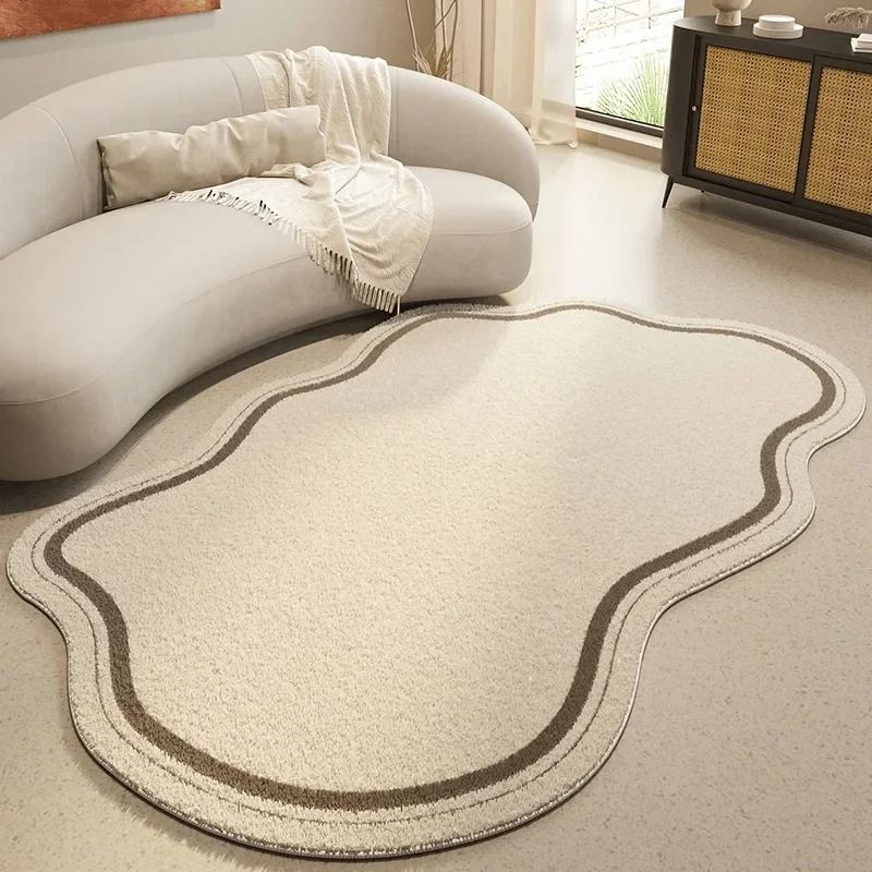 Cream Irregular Area Rug Soft Minimalist Non Slip Carpet For Bedroom And Living Room a 160x240 Cm