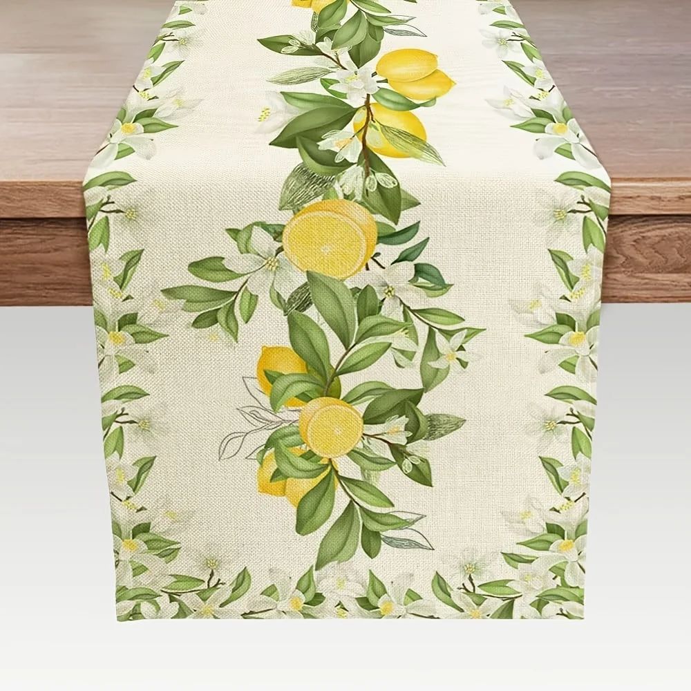 Lemon Floral Linen Table Runner Decor 01 180x33cm 70.8x13inch