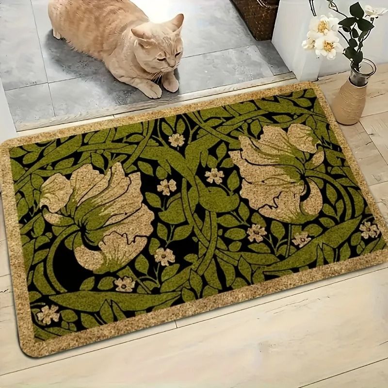 Botanical Welcome Floral Doormat | Green Indoor Plant Decoration | Machine Washable Rug For Bedroom & Hallway 80 X 120 Cm