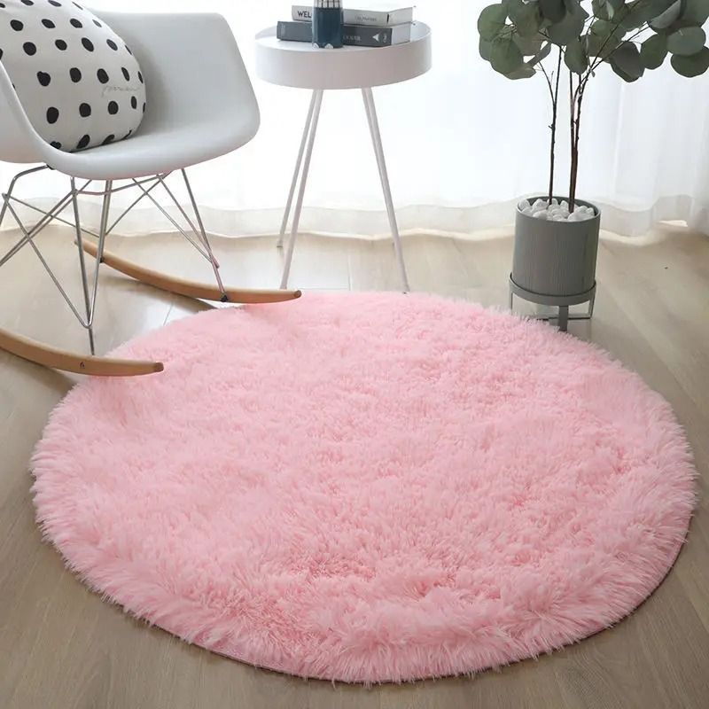 Fluffy Round Plush Rug Soft Shaggy Area Carpet For Living Room And Bedroom pink 120x120cm (47inch)