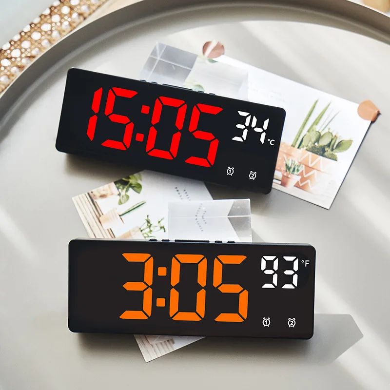 Voice Control LED Digital Alarm Clock With Temperature Display Night Mode Desk Clock red