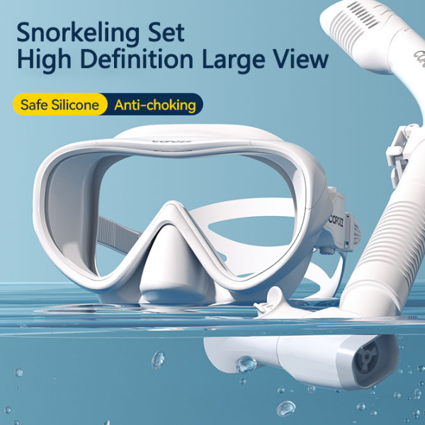Full Face Snorkel Mask HD Anti Fog Diving Mask Set Wide View Swim Gear white Black