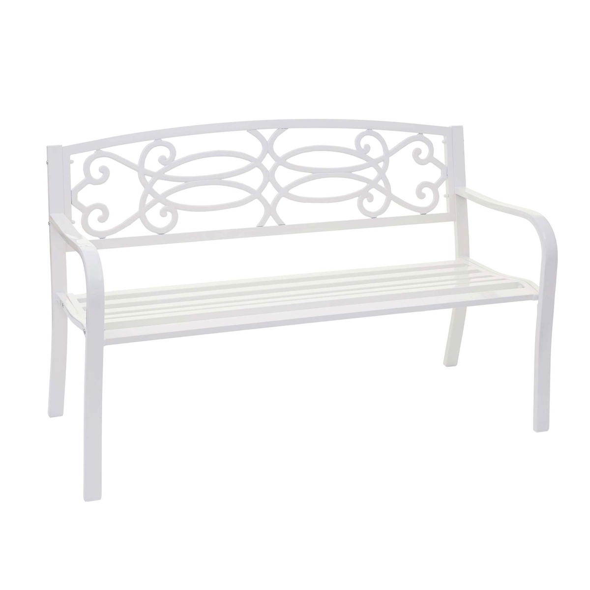 PROREGAL Gartenbank | HxBxT 87x127x58cm | Bank Parkbank Sitzbank | Weiß | 2-Sitzer pulverbeschichteter Stahl Image