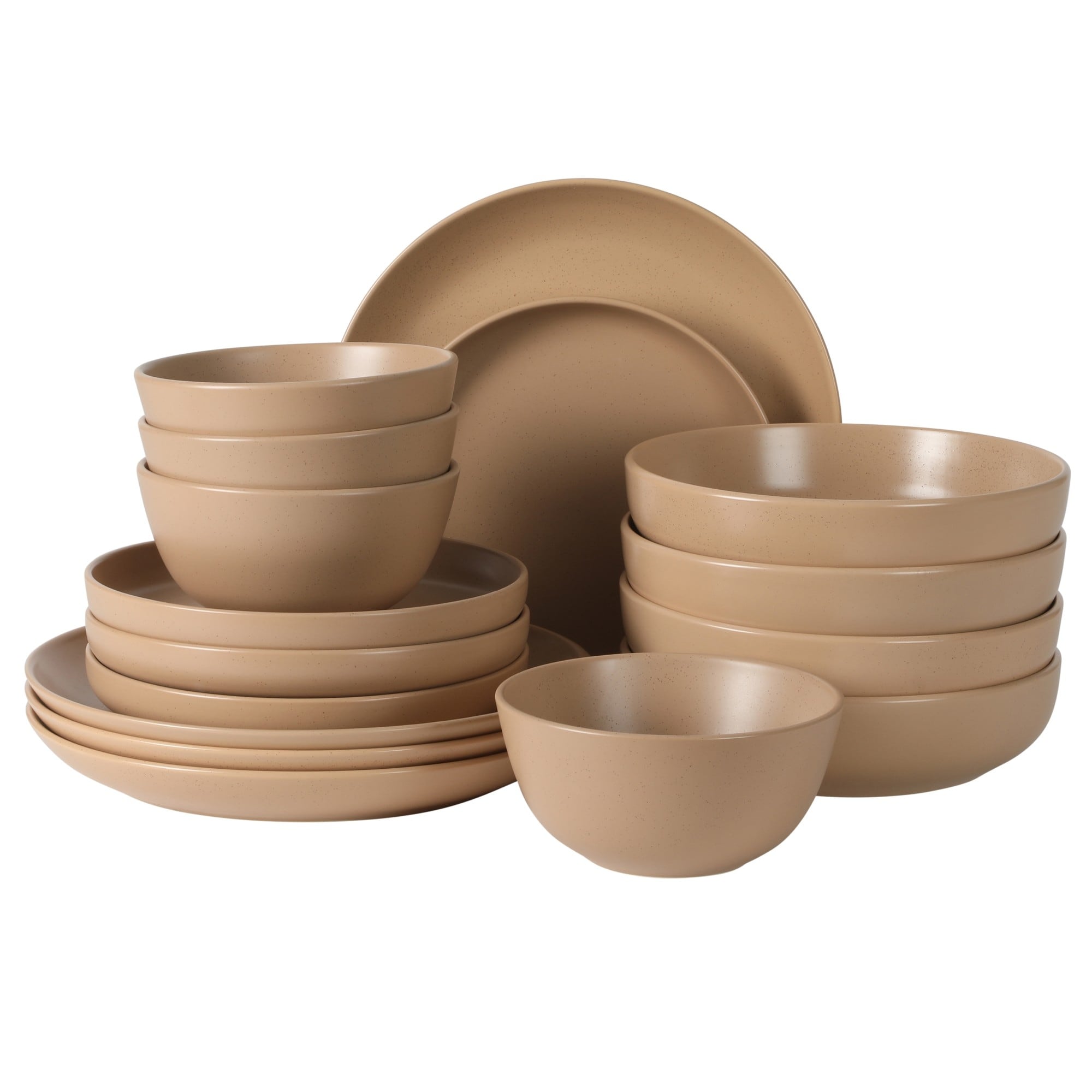 Gibson Elite Leeds Court Plates and Bowls Sets, 16-Piece Stoneware Dinnerware Sets, Round Speckle Reactive Glaze Dish Set