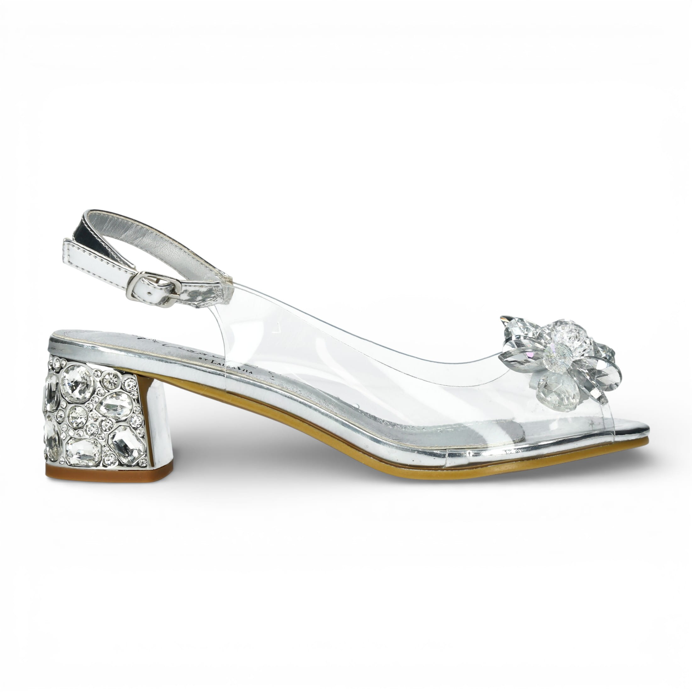 Laura Vita Damen-Sandalen Mily-22, durchsichtig silberfarben, zum Hineinschlüpfen, Cinderella-Absatz