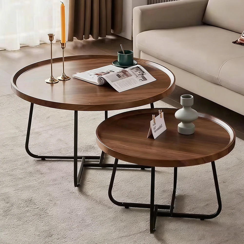 Set aus 2 runden Couchtischen, Vintage-Beistelltischen im Mid-Century-Stil mit erhöhtem Rand, Wohnzimmer- und Balkonmöbel