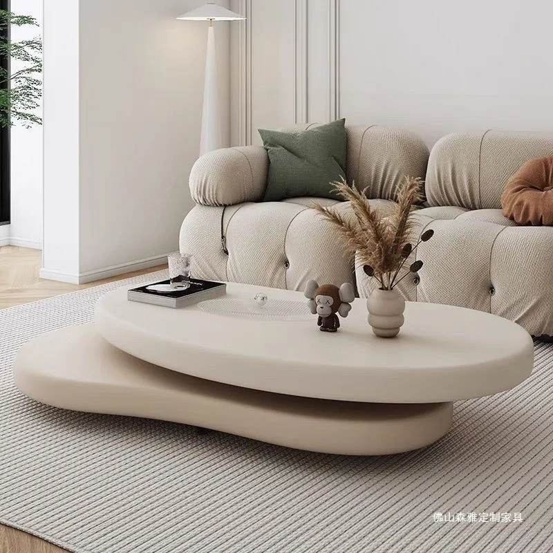 Cremefarbener Couchtisch für den Haushalt, kleine Wohnung, hochwertiger, einfacher runder, moderner Teetisch