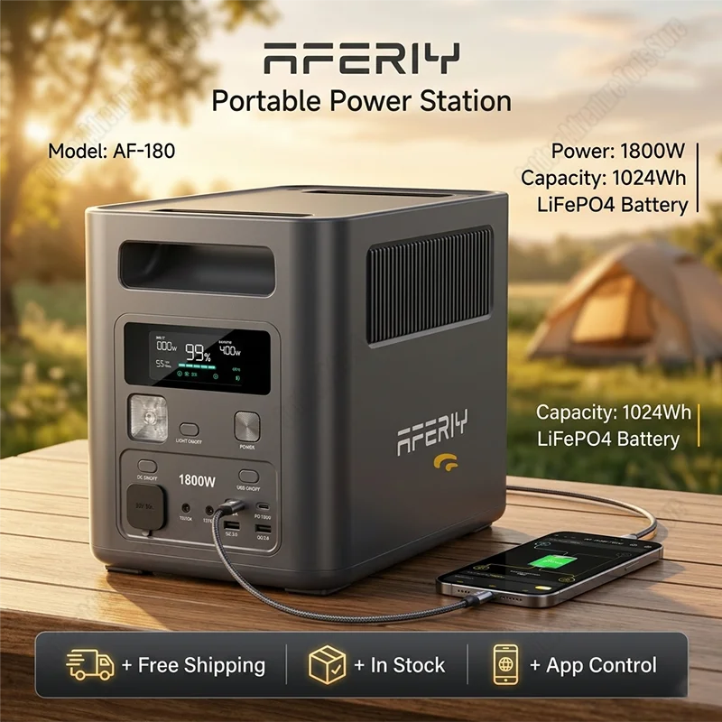 AFERIY Nomad1800 P180 Tragbare Powerstation, 1024Wh LiFePO4-Akku, 1800W reine Sinuswelle AC, <10ms USV, 9 Ausgänge mit 140W PD Image