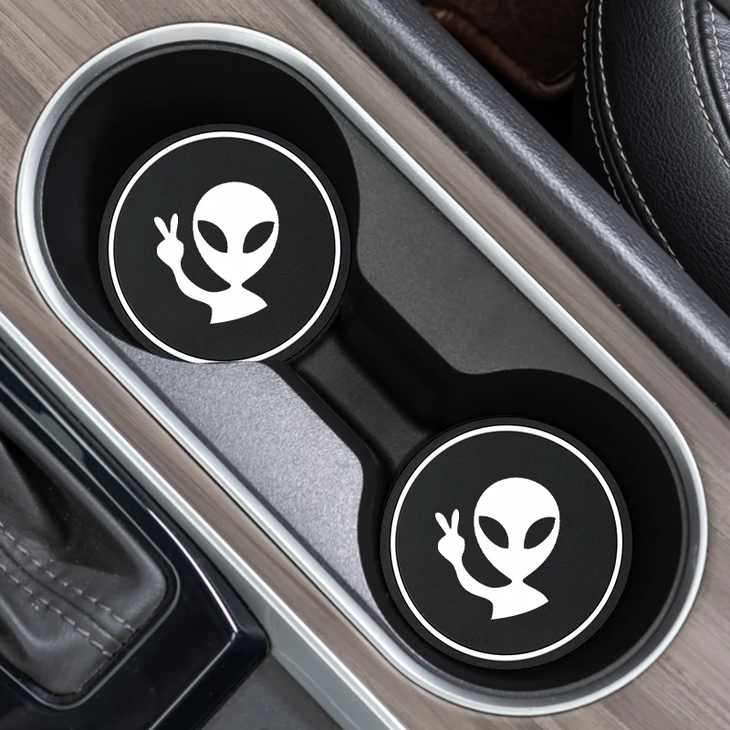 2 Stück Alien Auto-Getränkehalter-Untersetzer, Innendekoration, rutschfeste Matte, rund, langlebig, hitzebeständig, Autozubehör Image
