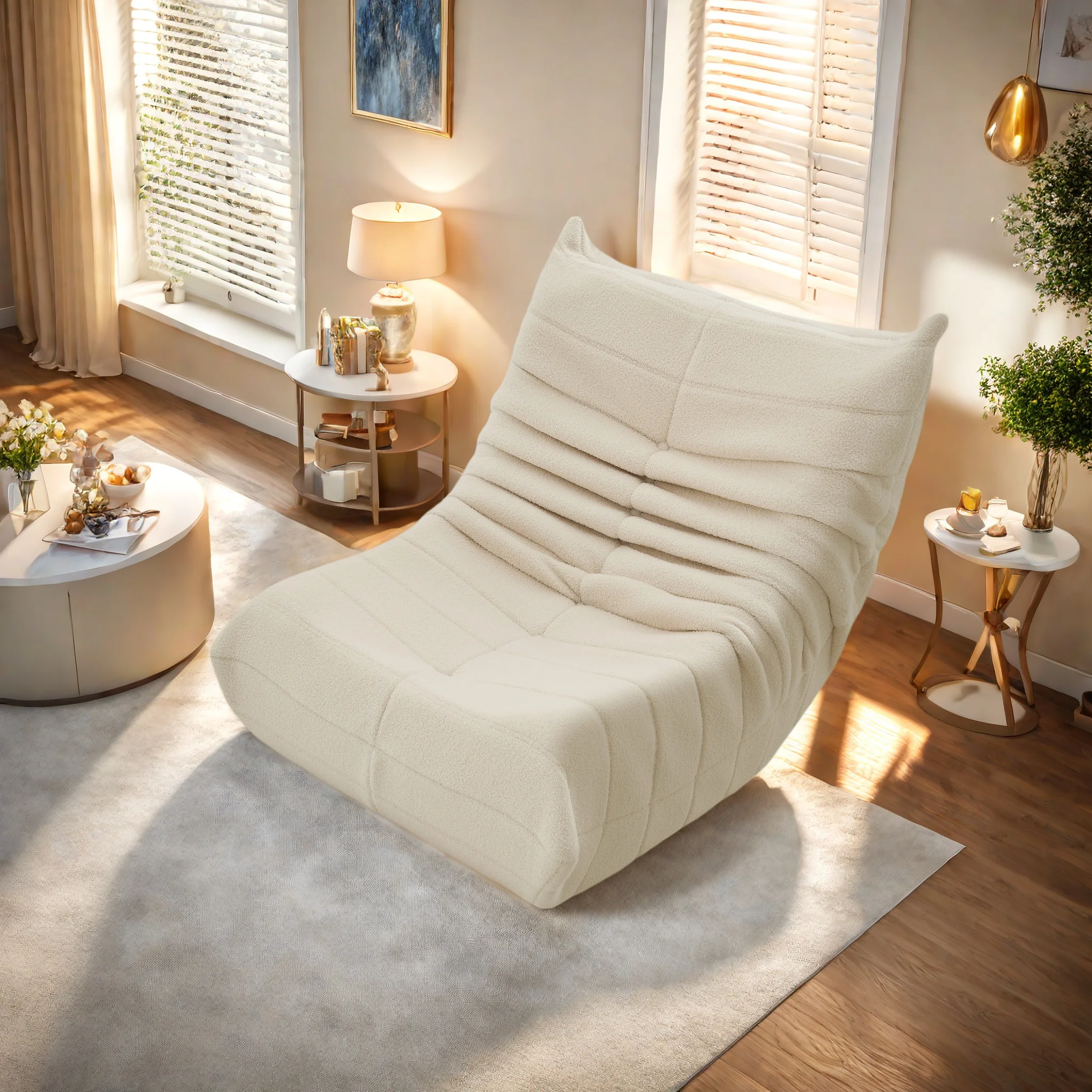 Rosahqnda Sitzsack-Sofa, Bodensofa, Bodensessel mit Rückenlehne, Teddy-Samt-Relaxsessel, Lazy Sofa, Sitzsack-Sessel für Schlafzimmer Image