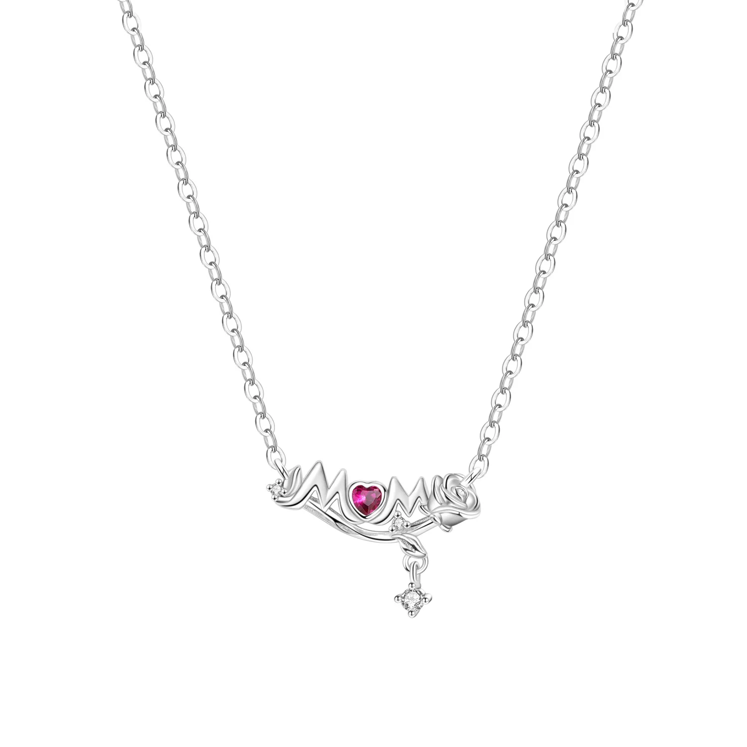 PANPOKI 925 Sterling Silber MOM Rose Halskette Anhänger Halskette für Frauen Geburtstagsgeschenke Mode Edler Schmuck Image