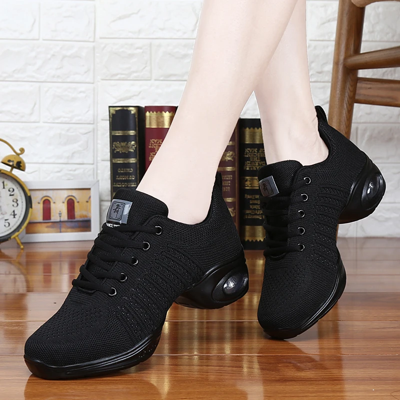 Damen-Strick-Tanzsneaker mit Luftpolster, atmungsaktive Jazz-Hip-Hop-Schuhe, leichtes Schuhwerk zum Tanzen, Fitness 822