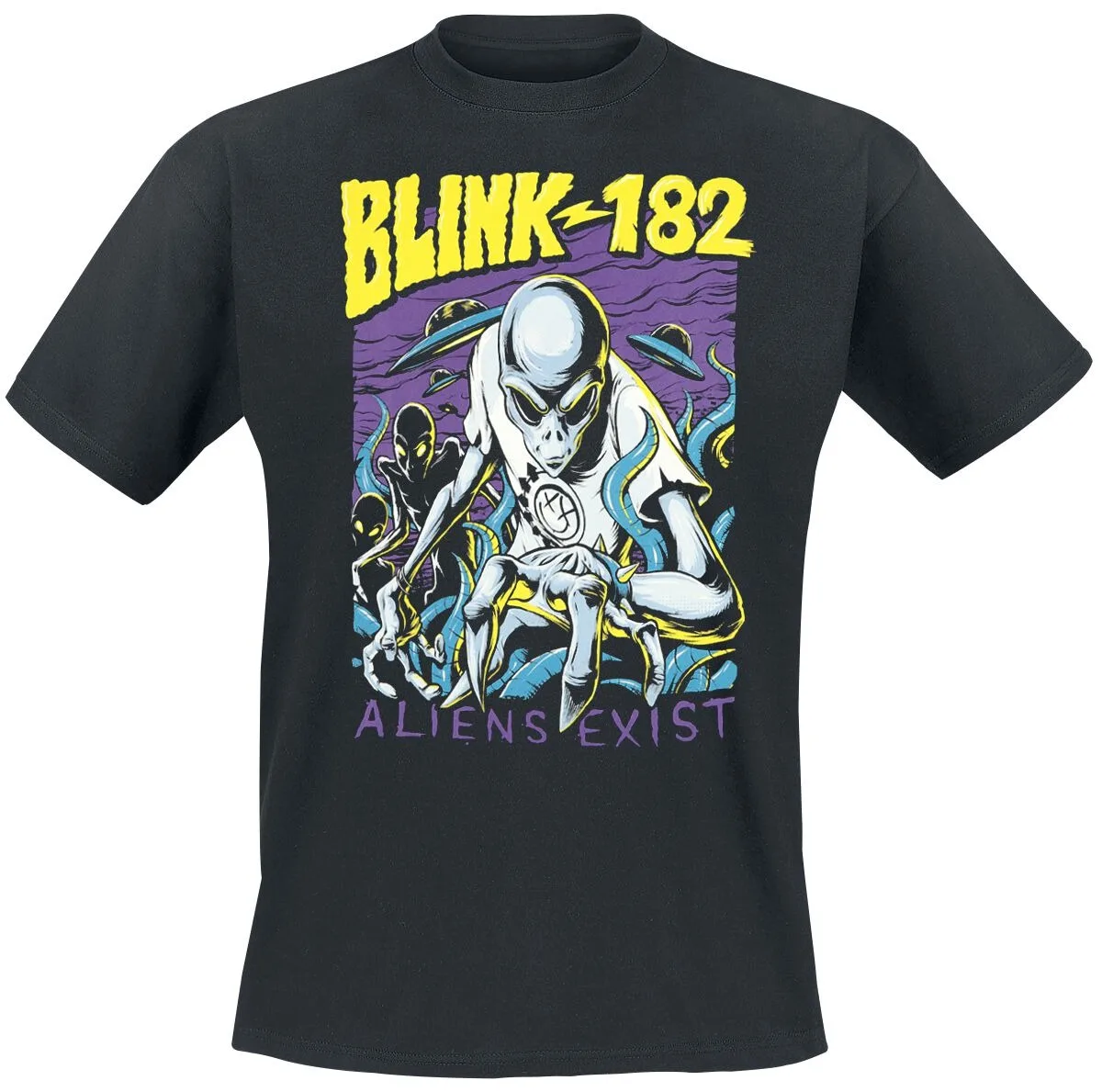 Blink 182 Aliens Exist Smiley Print Baumwoll-T-Shirt Pop Punk Streetwear Unisex Rundhals-Kurzarm-T-Shirt