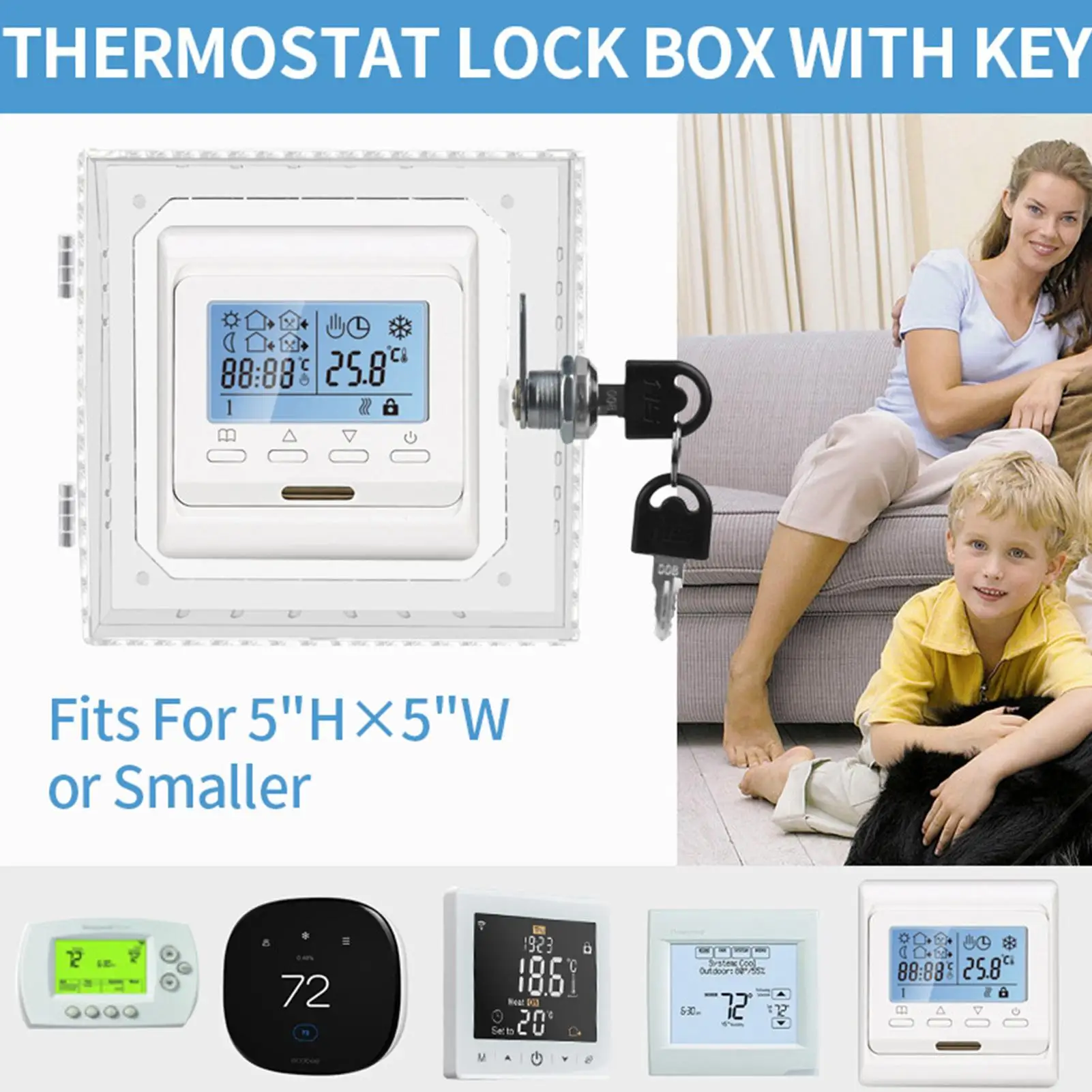 Transparente Thermostat-Abdeckung mit Schloss, Acryl-Thermostat-Schutzbox, AC-Schutzbox-Abdeckung, Thermostat-Schutz für Zuhause Image